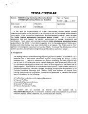 Tesda Circular: SUBJECT: Guidelines On TESDA Training .